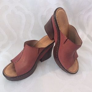 Born Birch Leather Wedge Slide Retro Vibe So Cute!